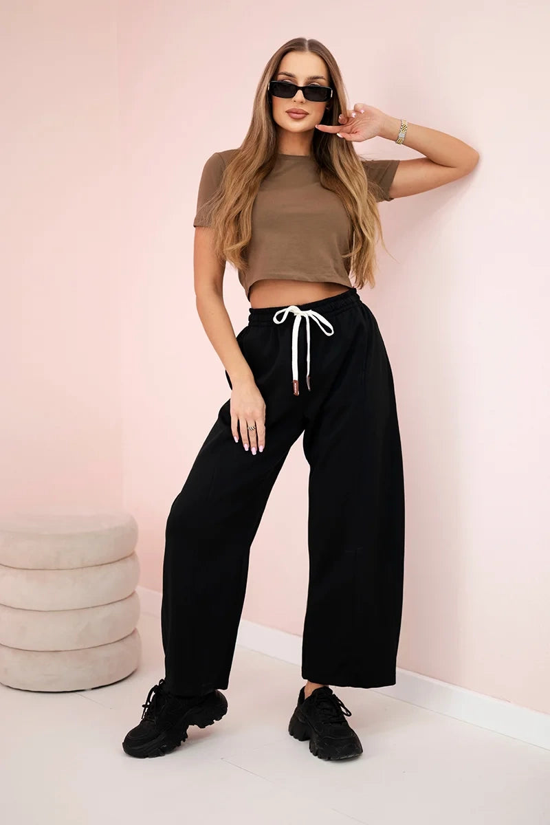 Панталон с маслено покритие и връзки на талията 7305