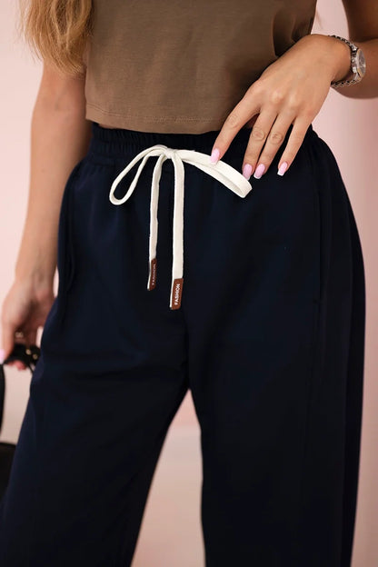 Панталон с маслено покритие и връзки на талията 7305