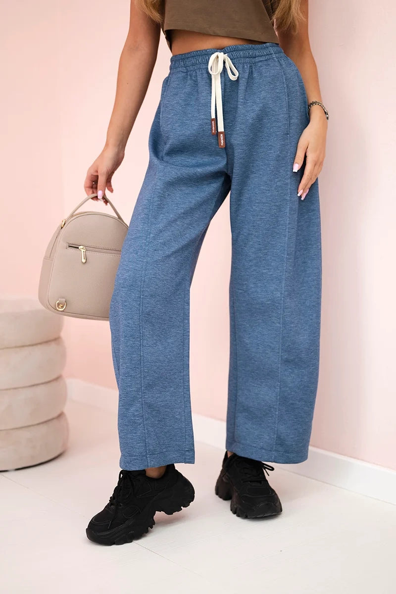 Панталон с маслено покритие и връзки на талията 7305