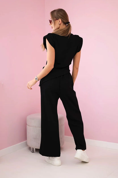 Комплект от асиметрична блуза с панталон 7349