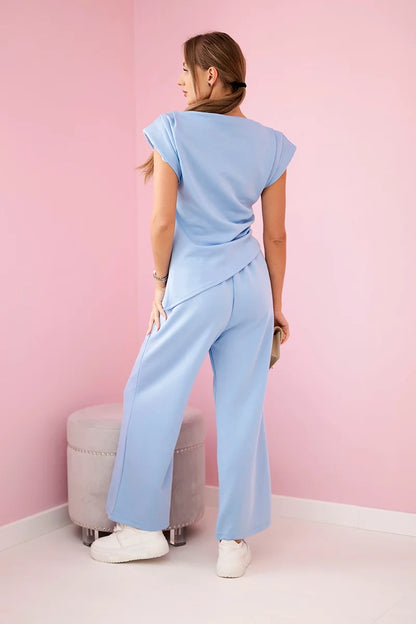 Комплект от асиметрична блуза с панталон 7349