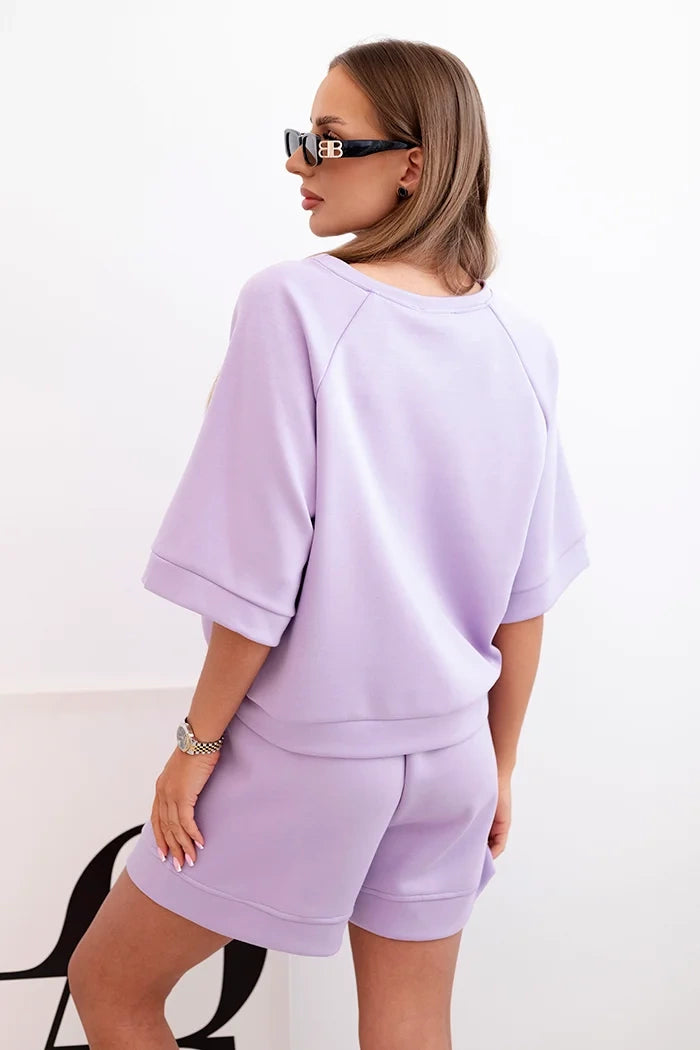 Дамски комплект с блуза с къс ръкав и шорти с ластик 7402