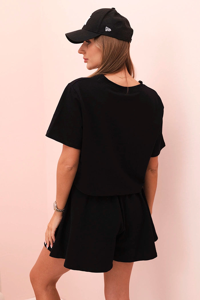 Дамски памучен комплект с широки къси панталонки 7468