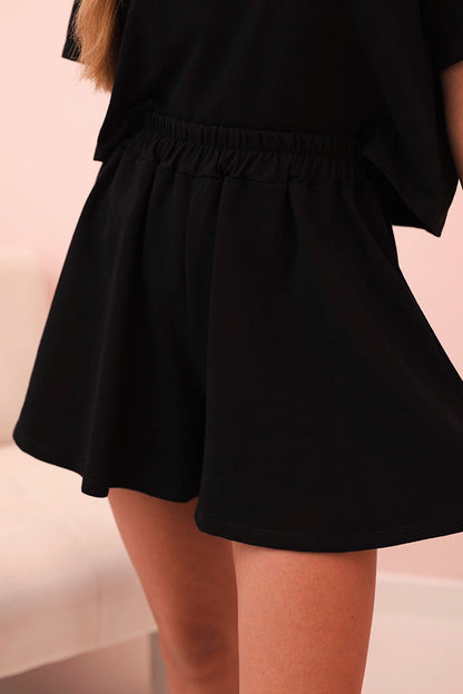 Дамски памучен комплект с широки къси панталонки 7468