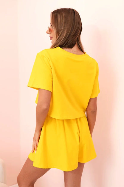 Дамски памучен комплект с широки къси панталонки 7468