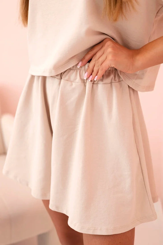 Дамски памучен комплект с широки къси панталонки 7468