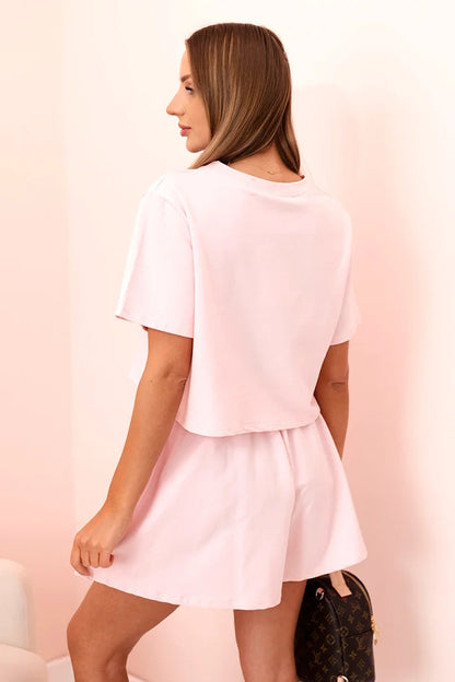 Дамски памучен комплект с широки къси панталонки 7468