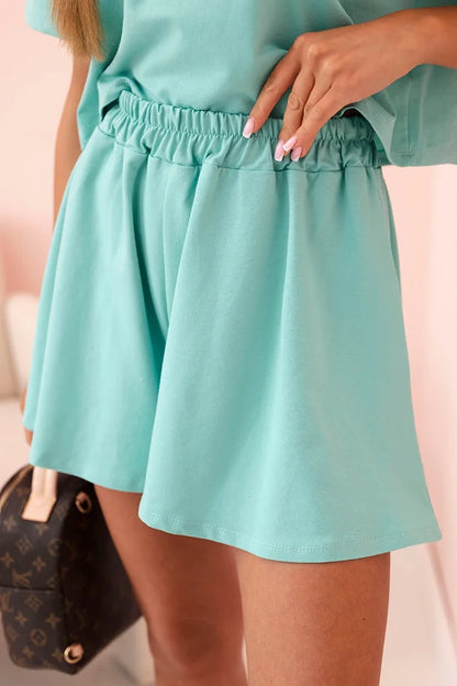 Дамски памучен комплект с широки къси панталонки 7468