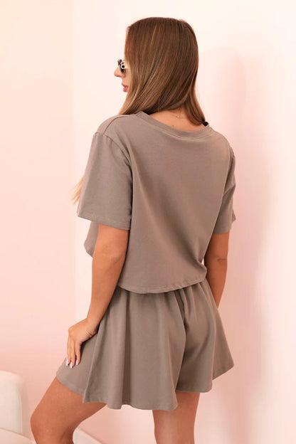 Дамски памучен комплект с широки къси панталонки 7468