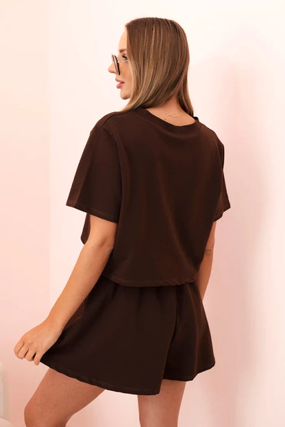 Дамски памучен комплект с широки къси панталонки 7468