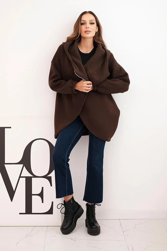 Дамски суичър с изолация и асиметричен цип 7765