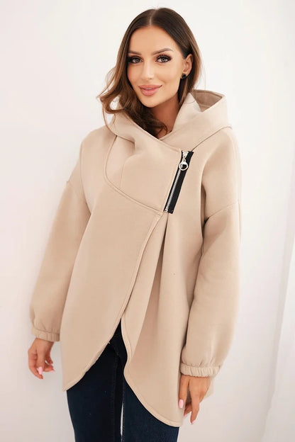 Дамски суичър с изолация и асиметричен цип 7765