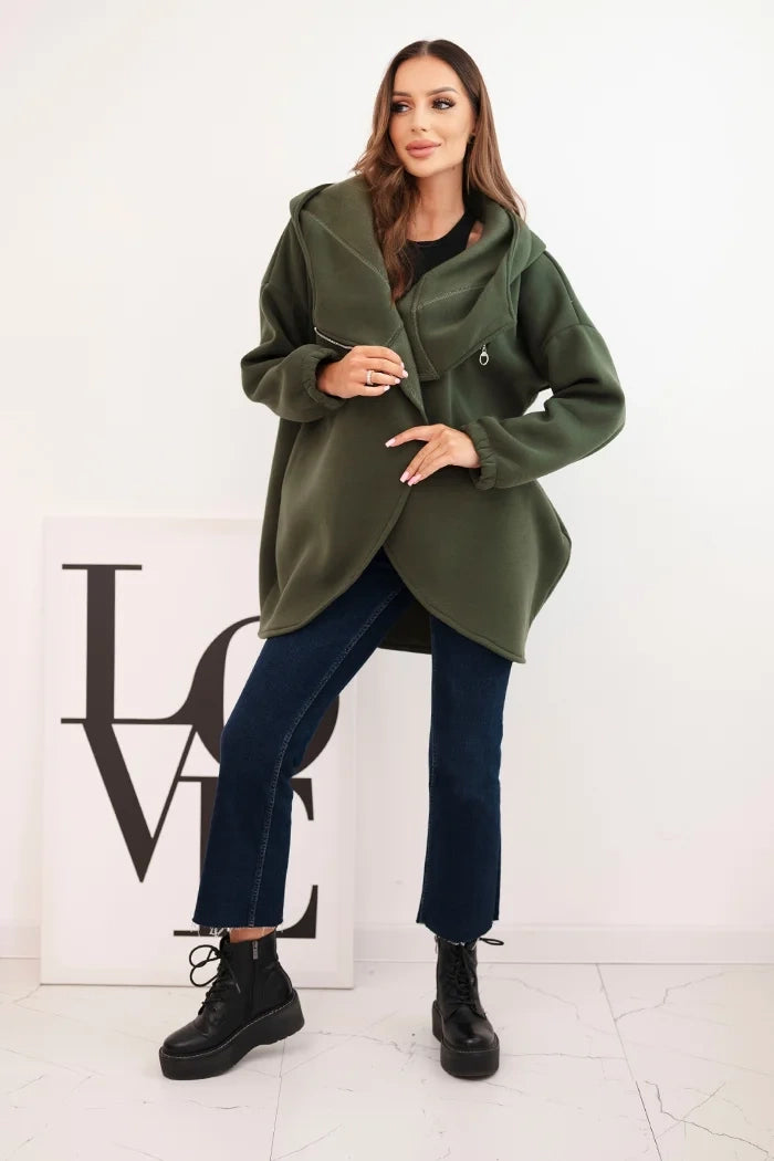 Дамски суичър с изолация и асиметричен цип 7765