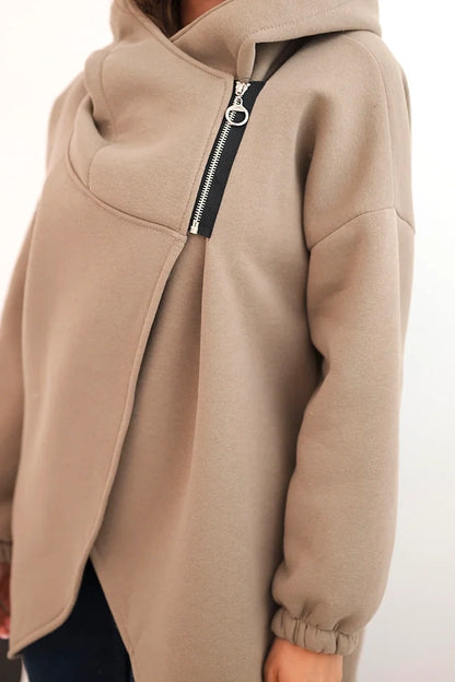 Дамски суичър с изолация и асиметричен цип 7765