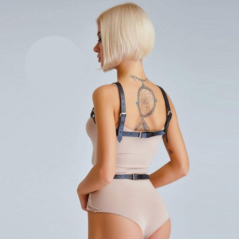 Черен кожен харнес с регулиране AA-800742