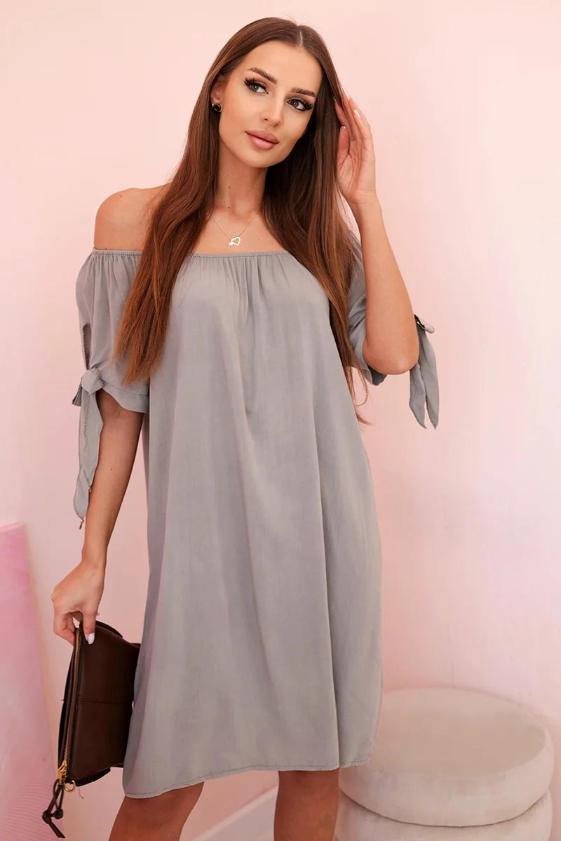 Дамска рокля от вискоза с връзки на ръкавите 81785