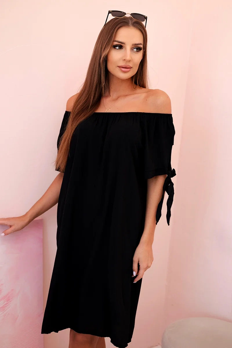 Дамска рокля от вискоза с връзки на ръкавите 81785