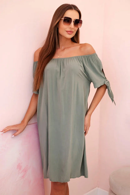 Дамска рокля от вискоза с връзки на ръкавите 81785