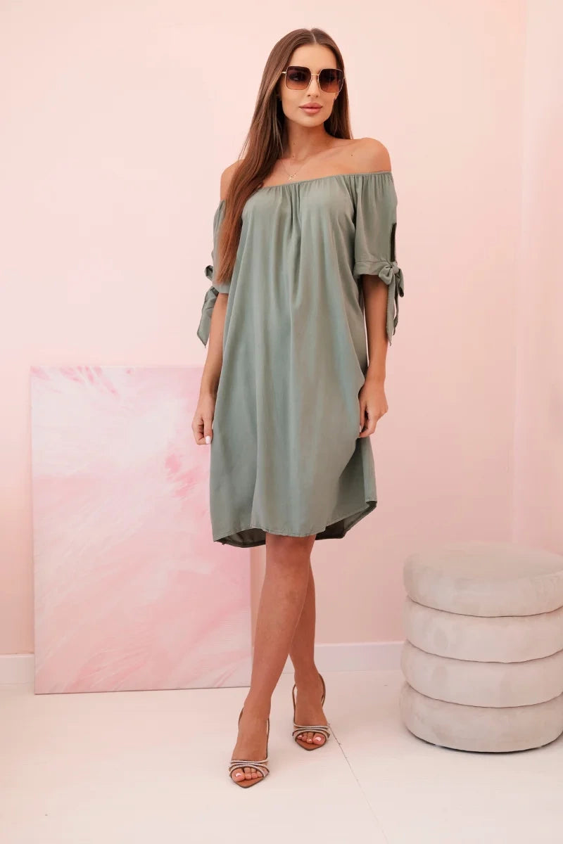 Дамска рокля от вискоза с връзки на ръкавите 81785