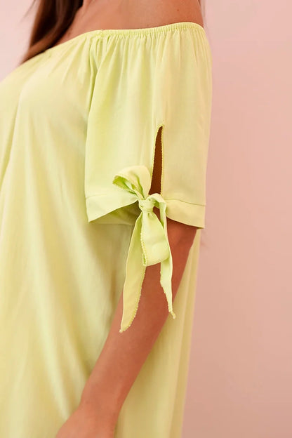 Дамска рокля от вискоза с връзки на ръкавите 81785