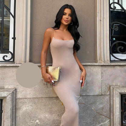 Дълга рокля с тънки презрамки EO-8490