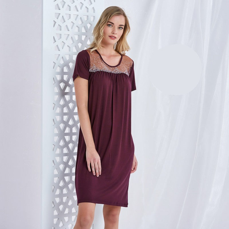 Макси нощница с къс ръкав и дантела CE-86414