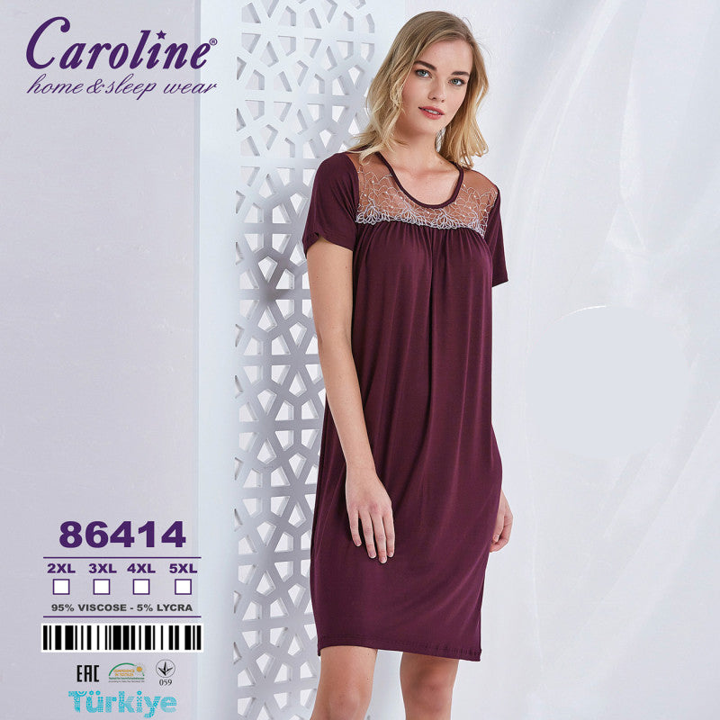 Макси нощница с къс ръкав и дантела CE-86414