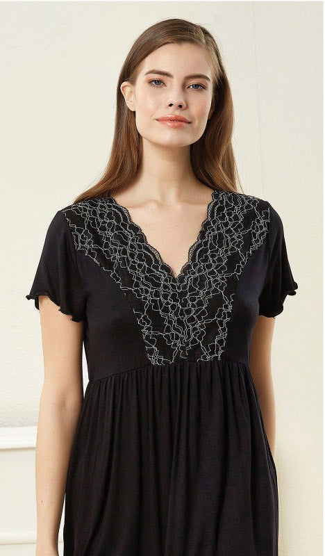 Черна нощница с къс ръкав голяма номерация 86485