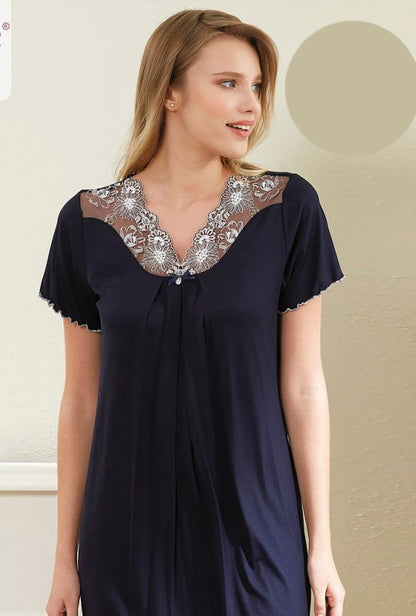 Макси нощница от вискоза с къс ръкав 86496