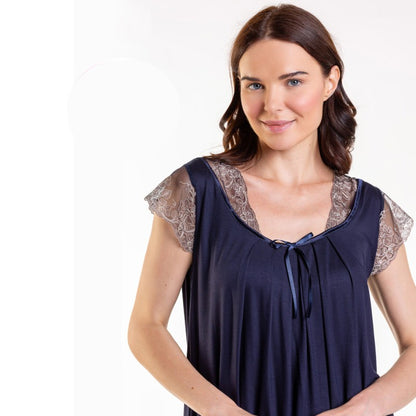 Макси нощница с къс ръкав и дантела CE-86652