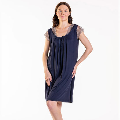 Макси нощница с къс ръкав и дантела CE-86652