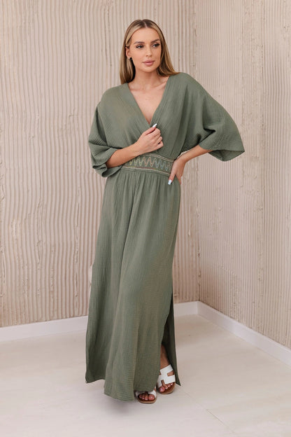 Муселинена рокля с бродерия на талията ART88529