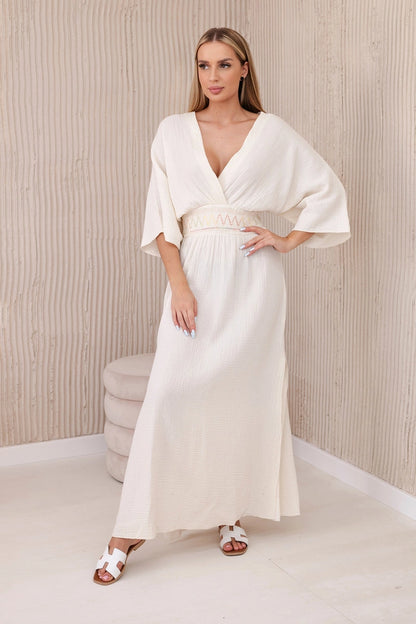 Муселинена рокля с бродерия на талията ART88529