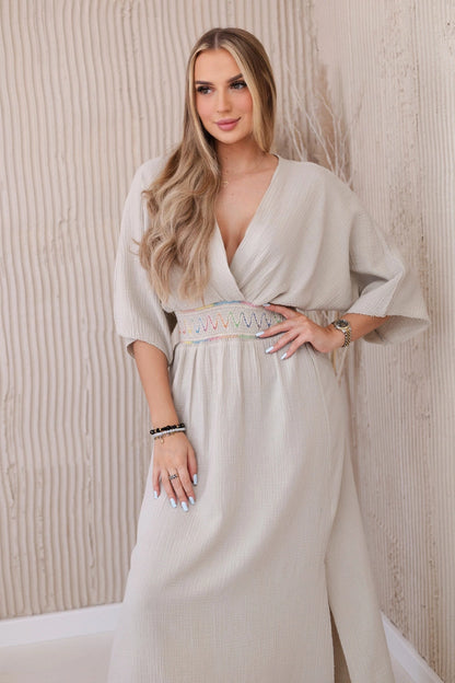 Муселинена рокля с бродерия на талията ART88529