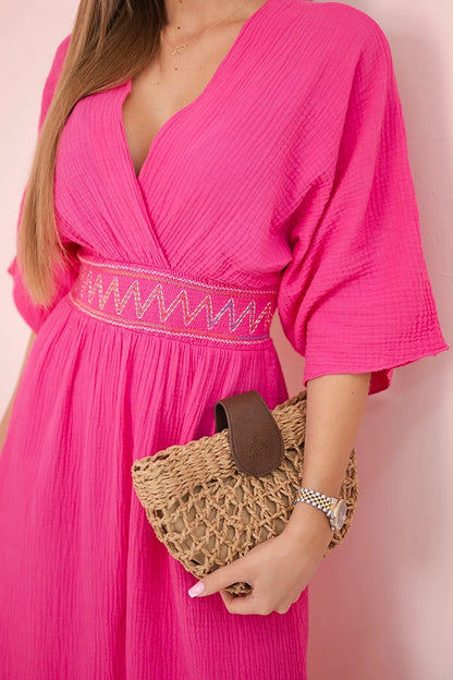 Муселинена рокля с бродерия на талията ART88529