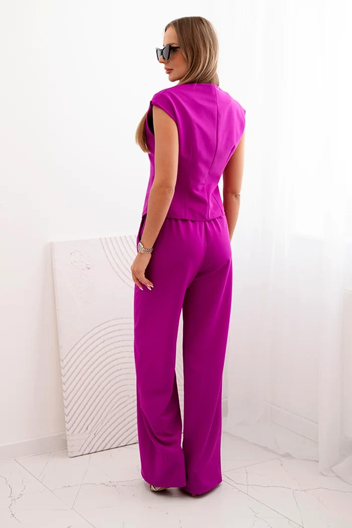 Дамски комплект с жилетка и широк панталон ART88551