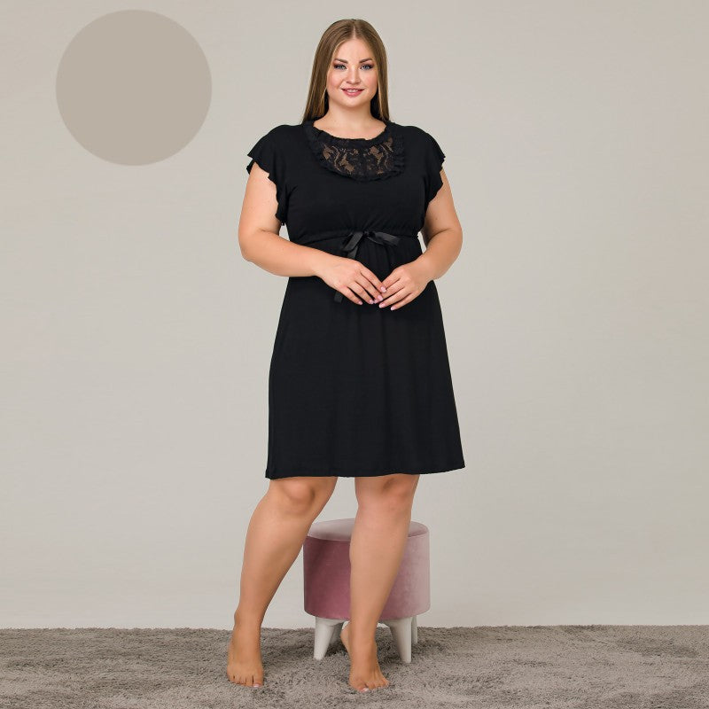 Макси черна нощница с декорация от дантела 8892