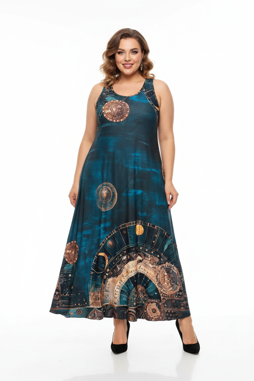 Рокля с астрологичен принт - голяма номерация
