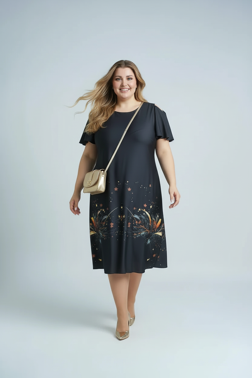 Черна рокля Сибила - ходеща поза