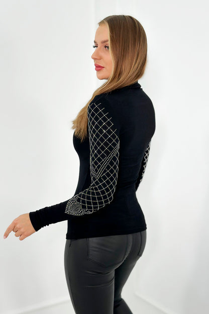 Черна дамска блуза украсена с камъчета 9419