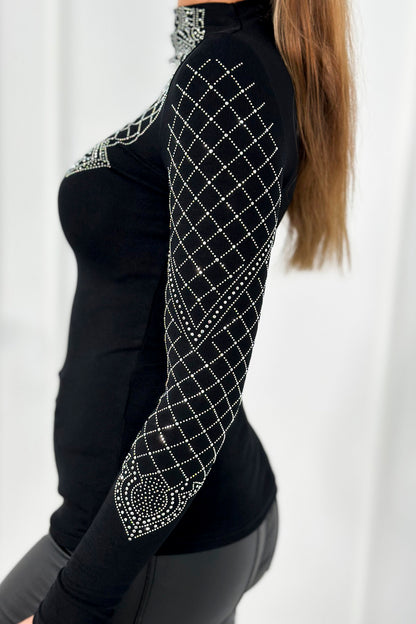 Черна дамска блуза украсена с камъчета 9419