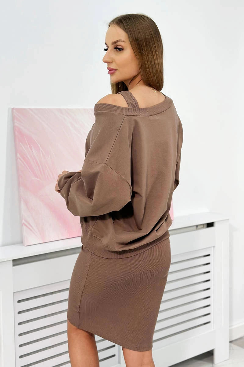 Комплект от блуза с рипсена рокля 9450