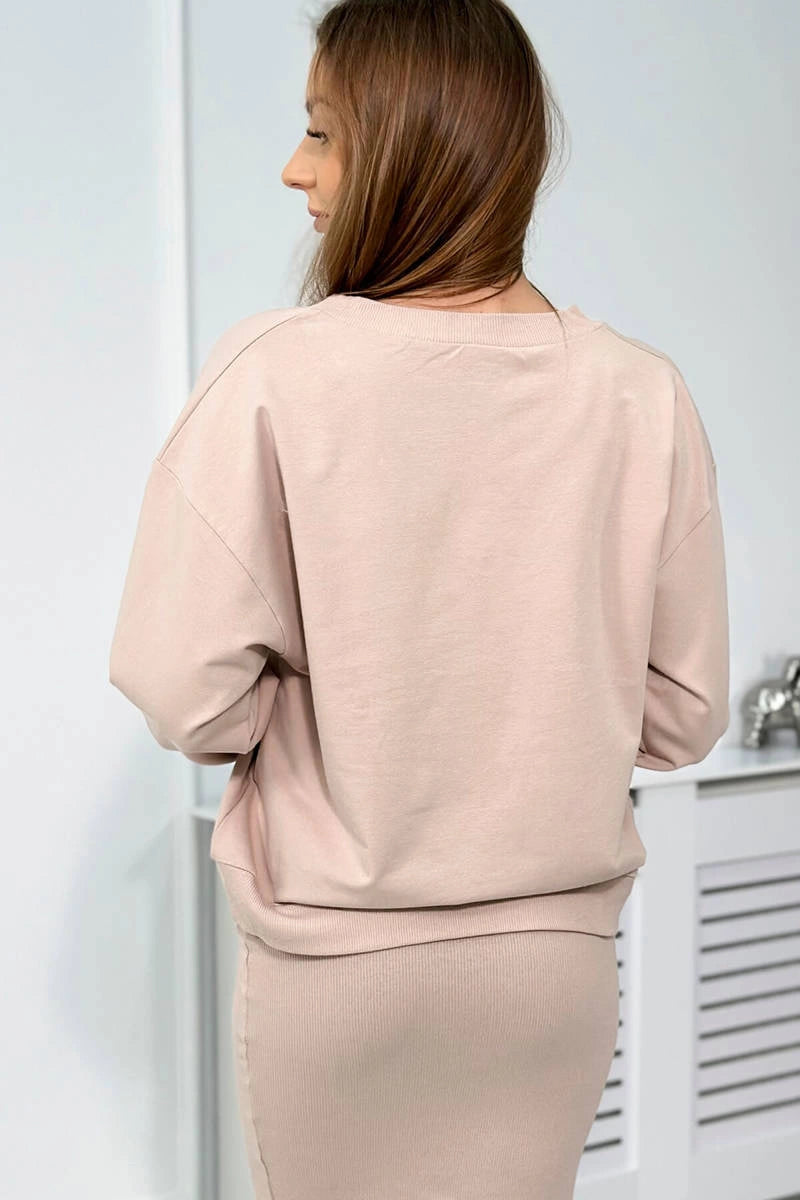 Комплект от блуза с рипсена рокля 9450