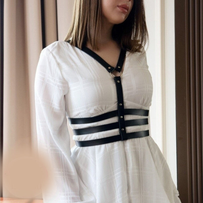 Черен харнес горна част от еко кожа  LT-960-2