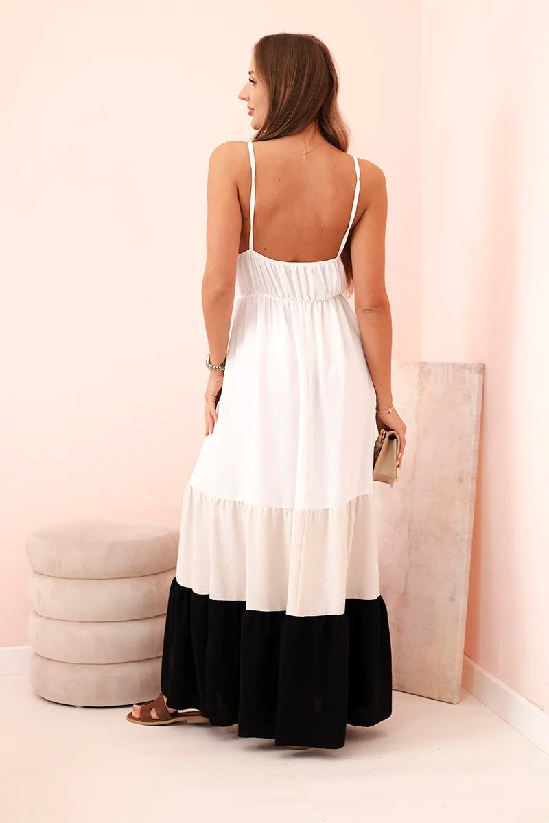 Дамска бохо макси рокля с презрамки и дантелена горна част ART9625