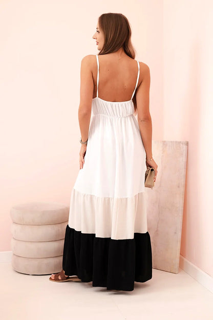 Дамска бохо макси рокля с презрамки и дантелена горна част ART9625