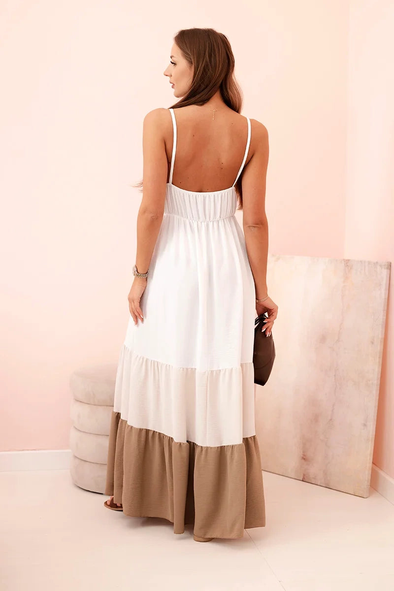 Дамска бохо макси рокля с презрамки и дантелена горна част ART9625