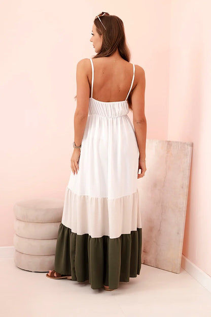 Дамска бохо макси рокля с презрамки и дантелена горна част ART9625