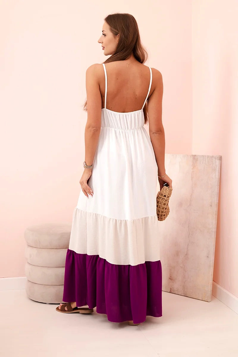 Дамска бохо макси рокля с презрамки и дантелена горна част ART9625