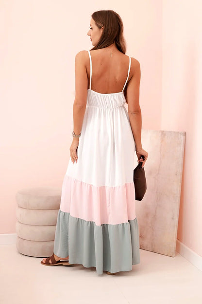 Дамска бохо макси рокля с презрамки и дантелена горна част ART9625